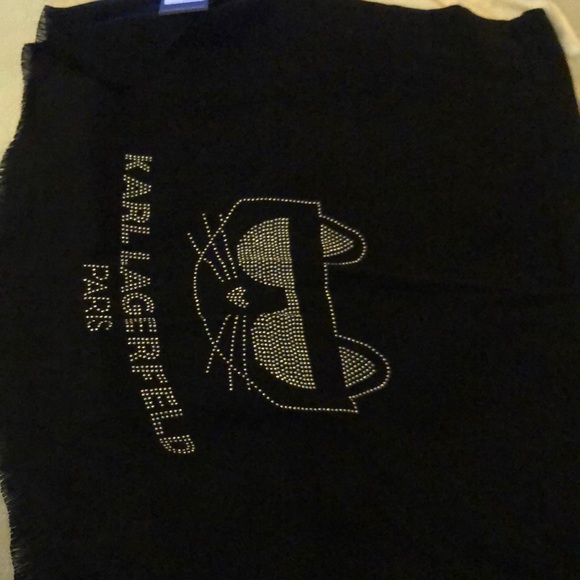 Karl Lagerfeld Black Rectangular Scarf Embellished Stud Choupette & Logo OS NWT - Picture 12 of 16
